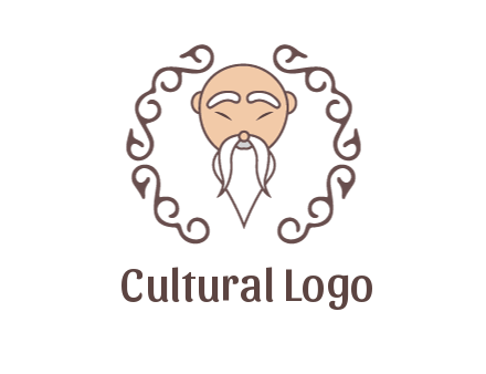 old man with long beard and mustache with swirl pattern