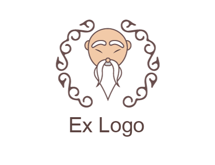 old man with long beard and mustache with swirl pattern