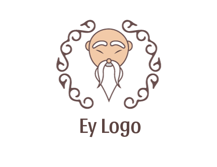 old man with long beard and mustache with swirl pattern