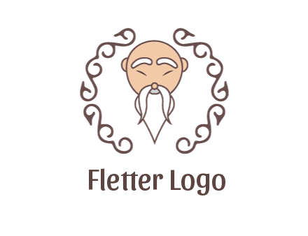 old man with long beard and mustache with swirl pattern