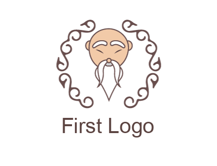 old man with long beard and mustache with swirl pattern