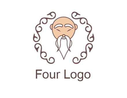old man with long beard and mustache with swirl pattern