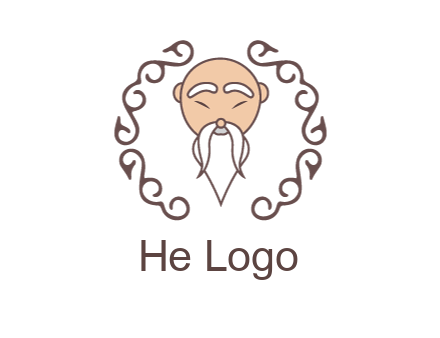 old man with long beard and mustache with swirl pattern