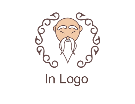 old man with long beard and mustache with swirl pattern