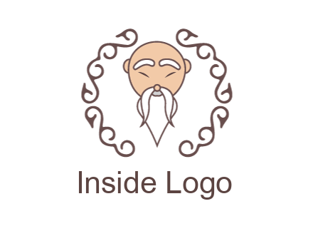 old man with long beard and mustache with swirl pattern