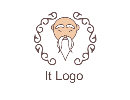 old man with long beard and mustache with swirl pattern