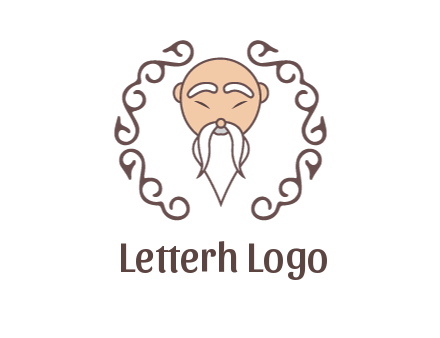 old man with long beard and mustache with swirl pattern