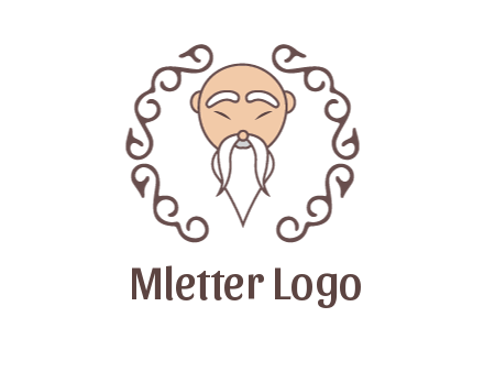 old man with long beard and mustache with swirl pattern