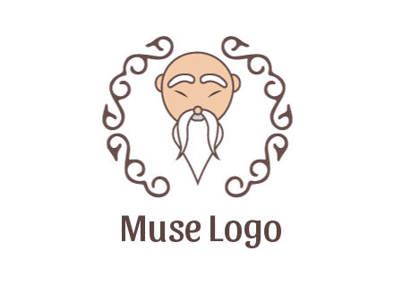 old man with long beard and mustache with swirl pattern