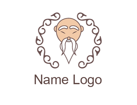 old man with long beard and mustache with swirl pattern