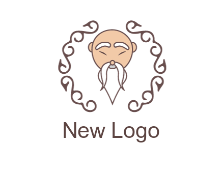 old man with long beard and mustache with swirl pattern