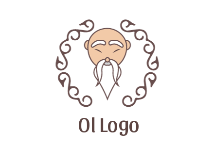 old man with long beard and mustache with swirl pattern