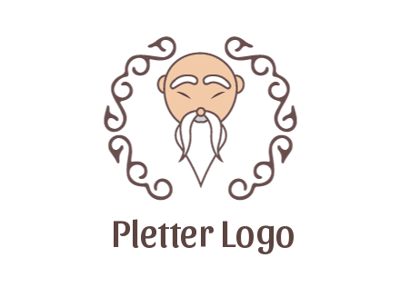 old man with long beard and mustache with swirl pattern