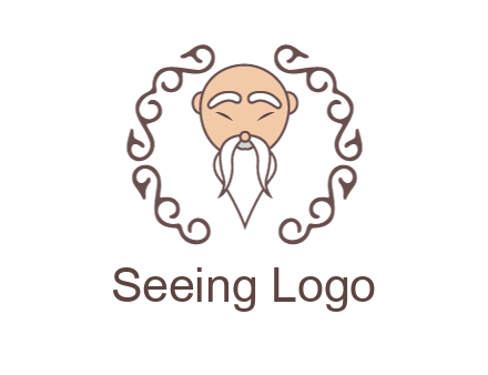 old man with long beard and mustache with swirl pattern