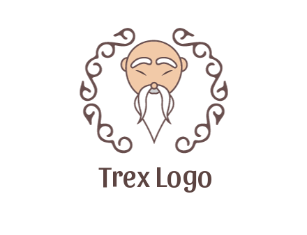 old man with long beard and mustache with swirl pattern
