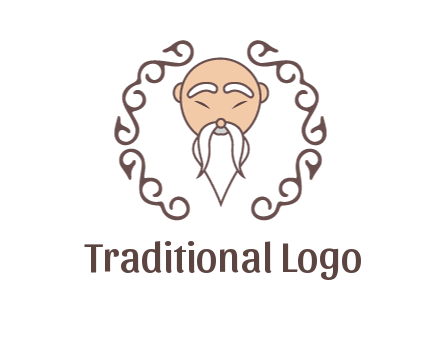 old man with long beard and mustache with swirl pattern
