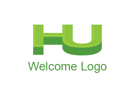 letter h and u in 3D shape logo