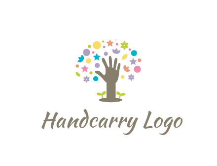 hand with small plants and colorful shapes