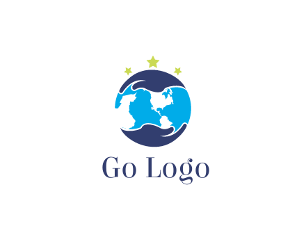 hands around globe with stars