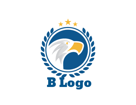 negative spacing side view eagle head in circle with wreath and stars