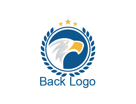 negative spacing side view eagle head in circle with wreath and stars