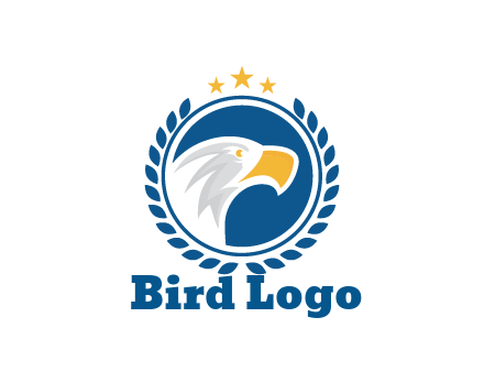 negative spacing side view eagle head in circle with wreath and stars