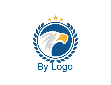 negative spacing side view eagle head in circle with wreath and stars