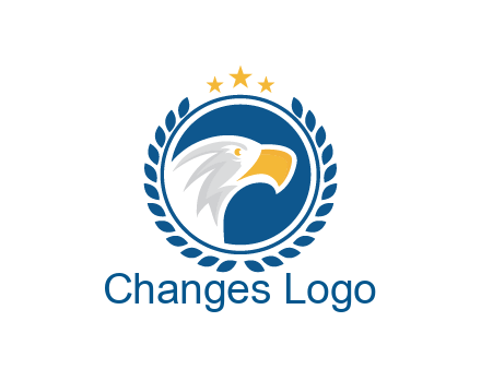 negative spacing side view eagle head in circle with wreath and stars