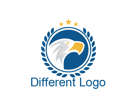 negative spacing side view eagle head in circle with wreath and stars