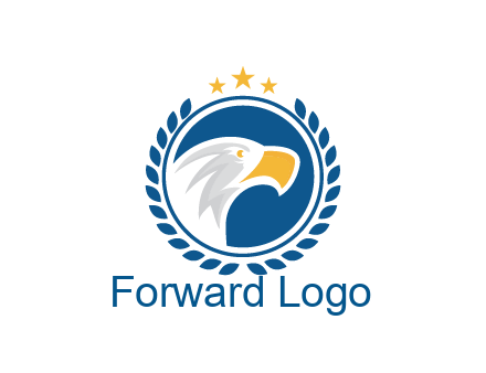 negative spacing side view eagle head in circle with wreath and stars