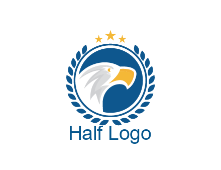 negative spacing side view eagle head in circle with wreath and stars