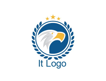 negative spacing side view eagle head in circle with wreath and stars