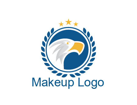 negative spacing side view eagle head in circle with wreath and stars