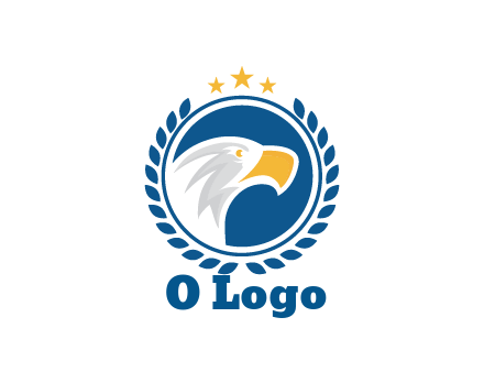 negative spacing side view eagle head in circle with wreath and stars