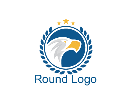 negative spacing side view eagle head in circle with wreath and stars