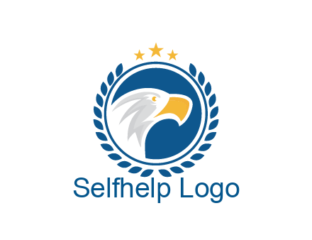 negative spacing side view eagle head in circle with wreath and stars