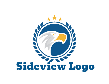 negative spacing side view eagle head in circle with wreath and stars