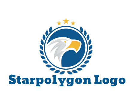 negative spacing side view eagle head in circle with wreath and stars