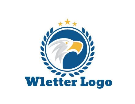 negative spacing side view eagle head in circle with wreath and stars