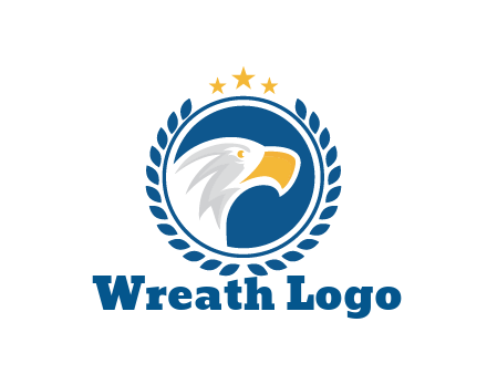 negative spacing side view eagle head in circle with wreath and stars