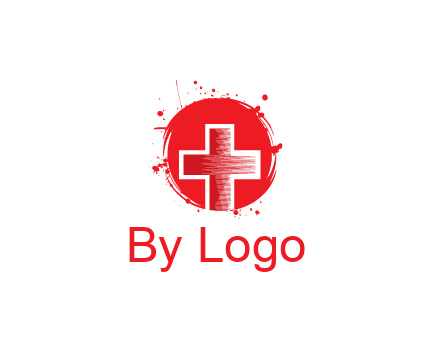 cross in circle with paint splatter
