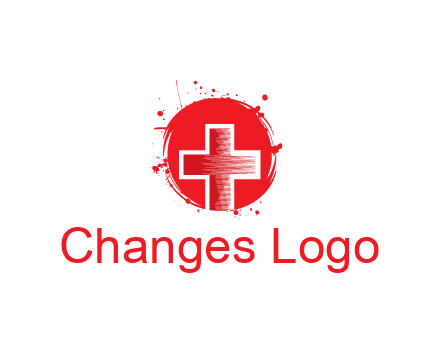 cross in circle with paint splatter