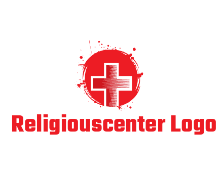 cross in circle with paint splatter