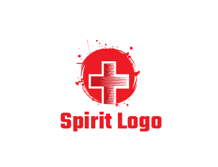 cross in circle with paint splatter