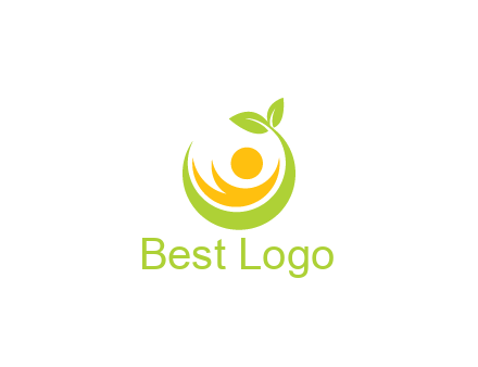 abstract figure and swoosh with leaves