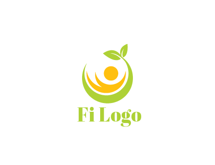 abstract figure and swoosh with leaves