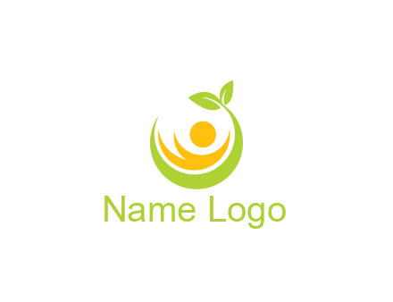 abstract figure and swoosh with leaves