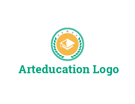 graduation hat in circle with wreath and stars