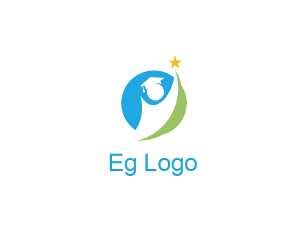 negative spacing student icon in circle with star
