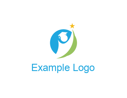 negative spacing student icon in circle with star